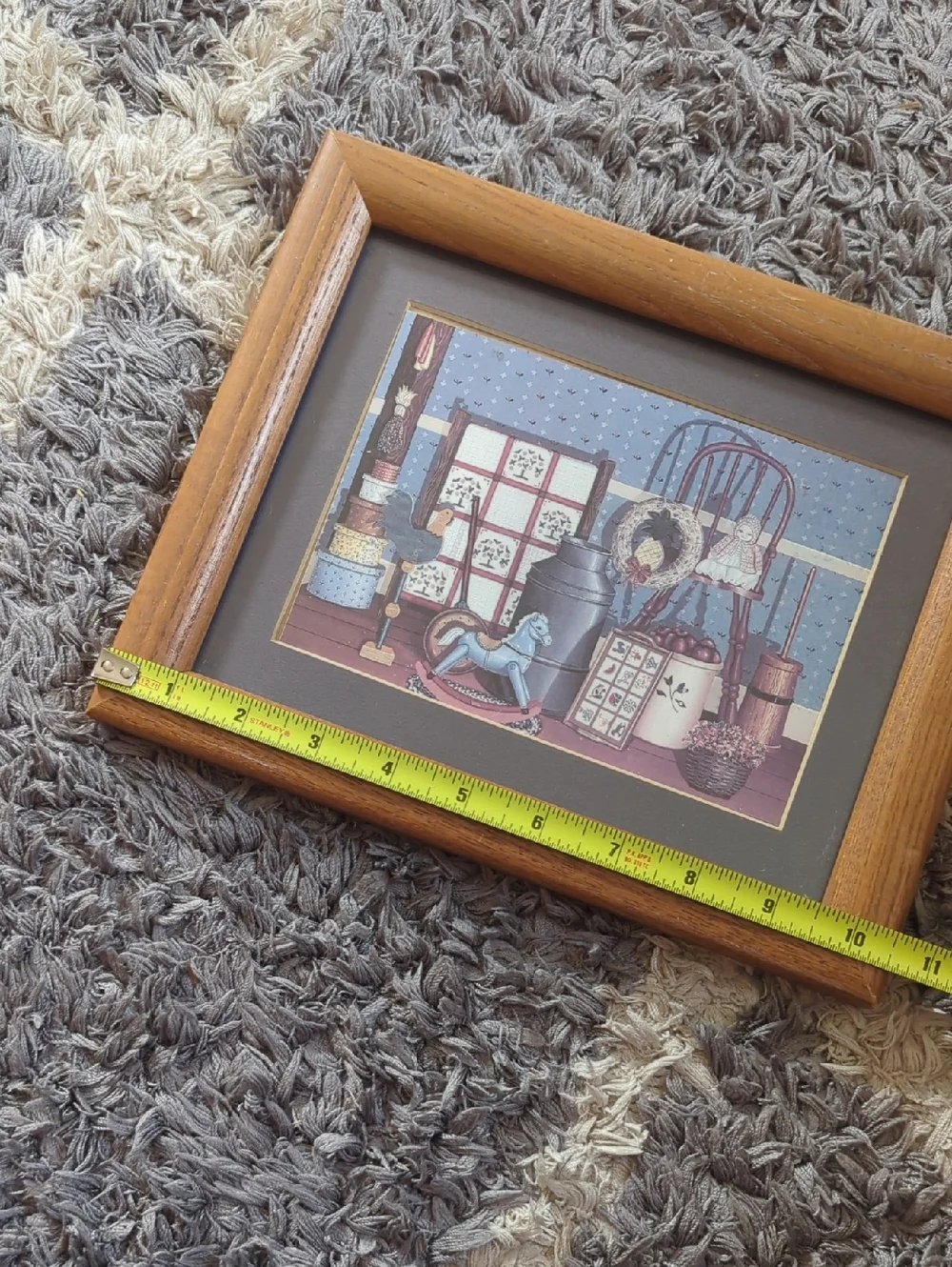 Rustic Framed Country Still Life Print By Pat Pearson Blue & Brown Grannycore